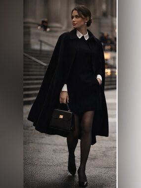 Victoria Beckham Dark Academia Black Shift Dress White Collar Bunny Preppy Chic